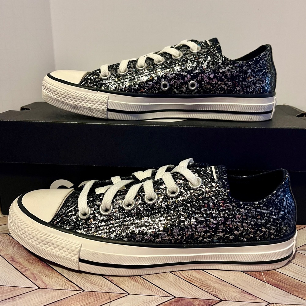 Converse Chuck Taylor All Star Womens 6.5 Black‎ Silver Glitter Sneakers A11138C